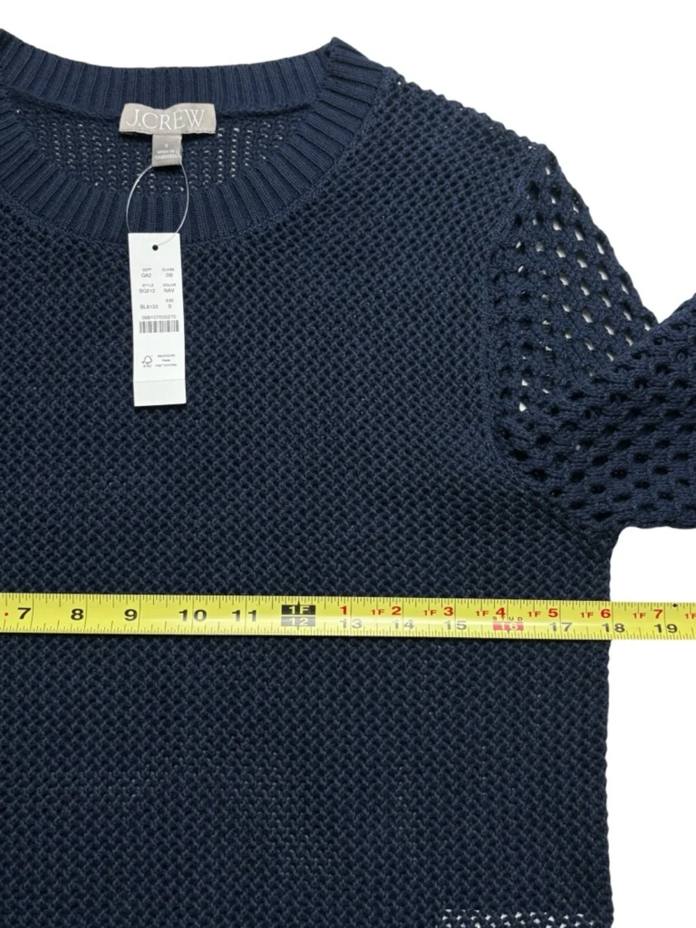 NWT J Crew Crochet Open Knit Crewneck Beach Sweater Navy Blue BQ212 • Size S - Picture 5 of 9